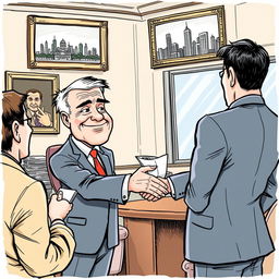 A cartoon journalism sketch depicting the theme of corruption