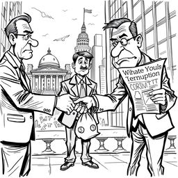 A detailed cartoon journalism sketch depicting the theme of corruption