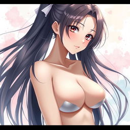 A stunning anime girl with an exquisite chest, presented in a semi-realistic style