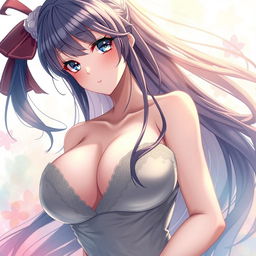 A stunning anime girl with an exquisite chest, presented in a semi-realistic style
