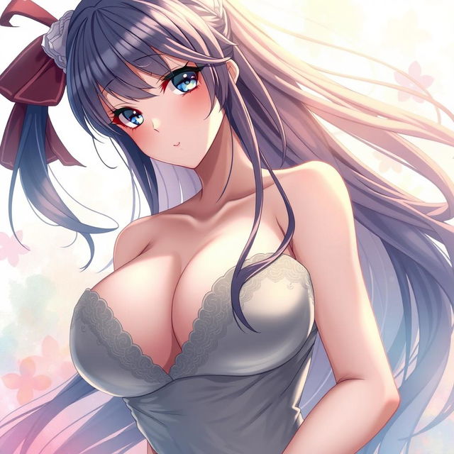 A stunning anime girl with an exquisite chest, presented in a semi-realistic style