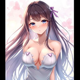 A stunning anime girl with an exquisite chest, presented in a semi-realistic style