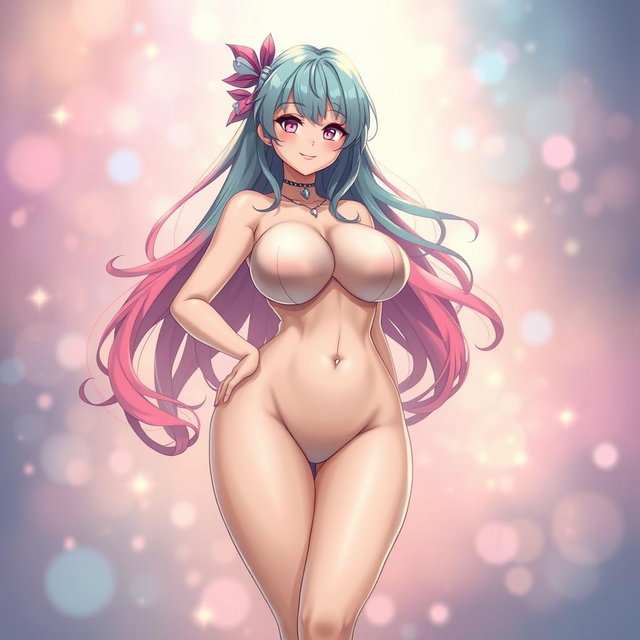 A full-body portrait of an anime-style character, featuring a voluptuous woman with large breasts and an attractive curvy figure