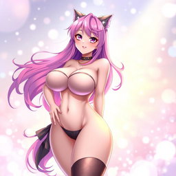 A full-body portrait of an anime-style character, featuring a voluptuous woman with large breasts and an attractive curvy figure
