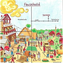 A detailed illustration of a factor market, showing the interaction between households and firms