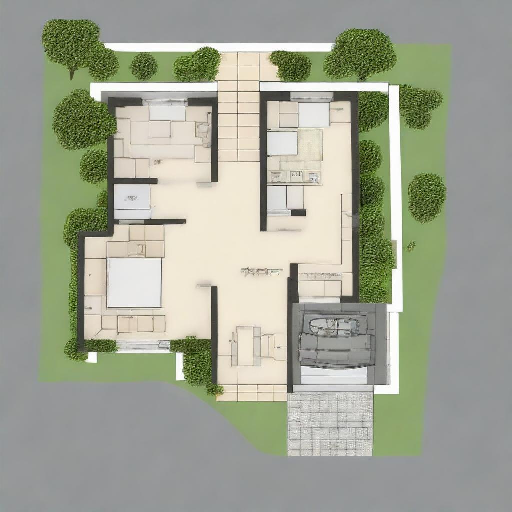 An expertly planned plot map design for a 2 bedroom, 2 washroom house with a designated car parking space, situated on a 30x30 feet plot. The design reflects strategic space distribution and attractive layout.