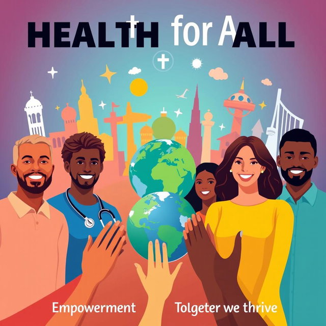 A powerful and inspiring poster design representing the vision of people having free access to Global Health Initiatives