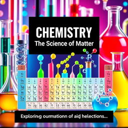 A vibrant and visually engaging cover page for a chemistry textbook