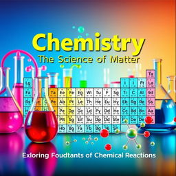 A vibrant and visually engaging cover page for a chemistry textbook