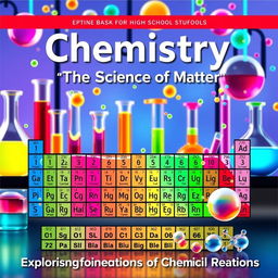 A vibrant and visually engaging cover page for a chemistry textbook