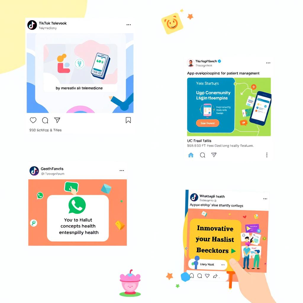 A creative collage featuring screenshots of social media posts on TikTok, Instagram, WhatsApp Business, and Facebook