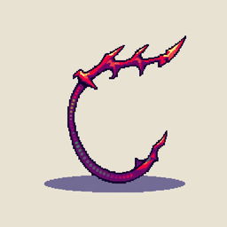A pixel art depiction of a thin, wriggling demon tail, featuring vibrant colors and dynamic movement