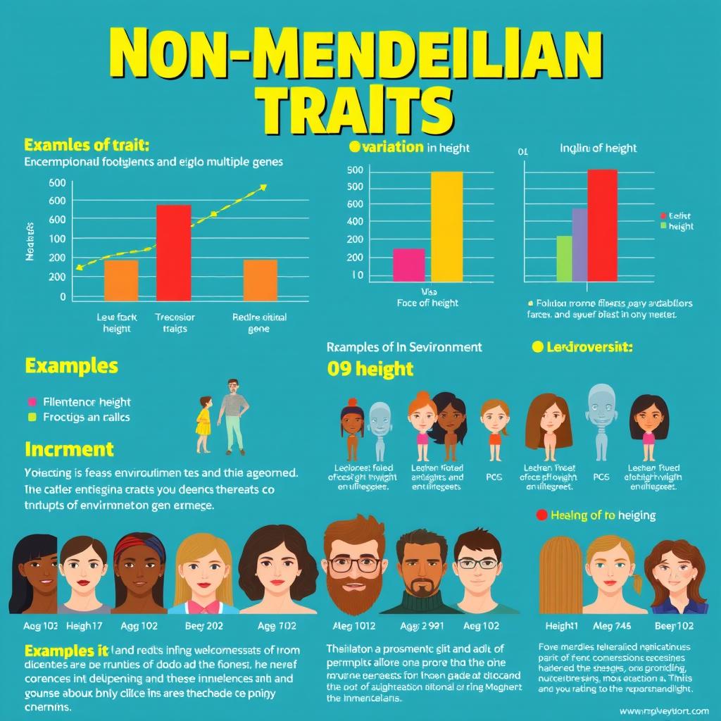 A colorful and informative poster about non-Mendelian traits focusing on height