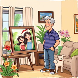 A touching illustration depicting a family split between two countries