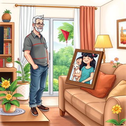 A touching illustration depicting a family split between two countries