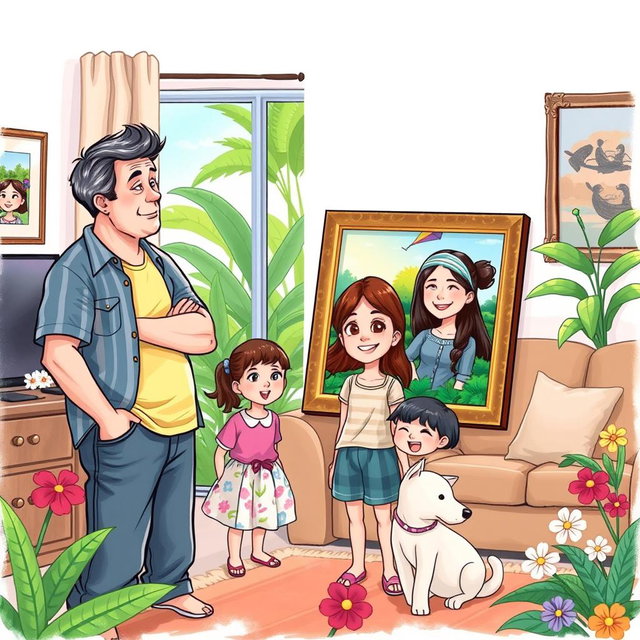 A touching illustration depicting a family split between two countries