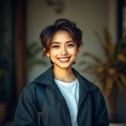 A striking high-resolution portrait set against a captivating, softly blurred background