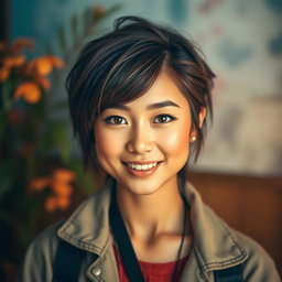 A striking high-resolution portrait set against a captivating, softly blurred background