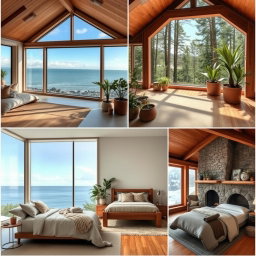 A collection of beautifully designed bedrooms in various scenic settings