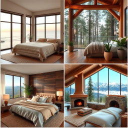 A collection of beautifully designed bedrooms in various scenic settings
