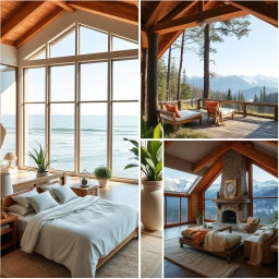 A collection of beautifully designed bedrooms in various scenic settings