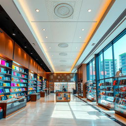 A spacious shop interior, featuring a ceiling that is both decorative and functional within a 70 square meter layout