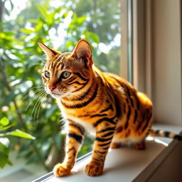 A majestic domestic cat showcasing a striking resemblance to a tiger, featuring bold orange and black stripes