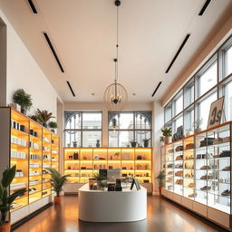 A detailed interior view of a shop with a ceiling, showcasing a stylish design, occupying an area of 70 square meters