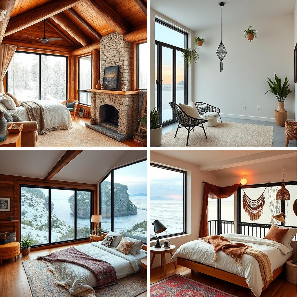 A series of scenic bedrooms that each embody unique atmospheres and styles