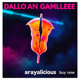 A vibrant poster inspired by the Dalgona candy challenge from Squid Game, featuring a stylized Dalgona piece shaped like an umbrella that is dramatically broken in half