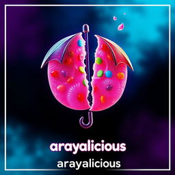 A vibrant poster inspired by the Dalgona candy challenge from Squid Game, featuring a stylized Dalgona piece shaped like an umbrella that is dramatically broken in half