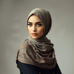 A striking artistic representation of a woman wearing a hijab, posed gracefully and confidently