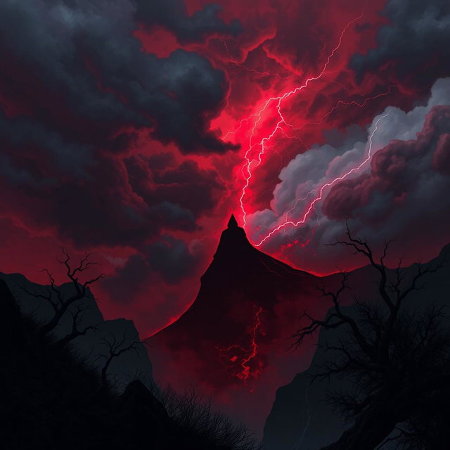 A mystic and atmospheric depiction of a blood shadow, inspired by the theme of stormy weather