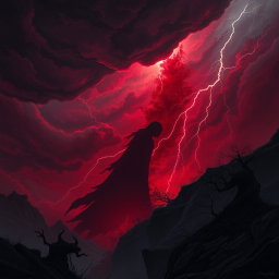 A mystic and atmospheric depiction of a blood shadow, inspired by the theme of stormy weather