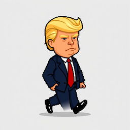 A pixel art character designed in the LPC (Little Pixel Characters) style with a 128x128 resolution, inspired by Donald Trump