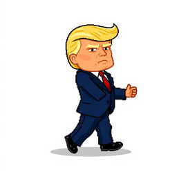 A pixel art character designed in the LPC (Little Pixel Characters) style with a 128x128 resolution, inspired by Donald Trump