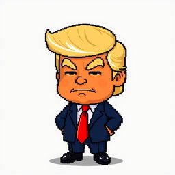 A pixel art character designed in the retro SNES pixel style, inspired by Donald Trump