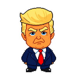 A pixel art character designed in the retro SNES pixel style, inspired by Donald Trump
