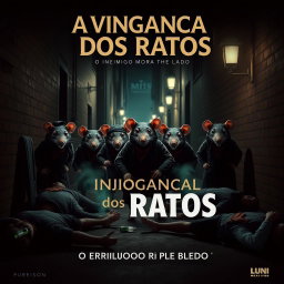 A thrilling film cover featuring the title: 'A Vingança dos Ratos: O Inimigo Mora ao Lado'