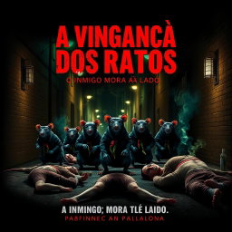 A thrilling film cover featuring the title: 'A Vingança dos Ratos: O Inimigo Mora ao Lado'