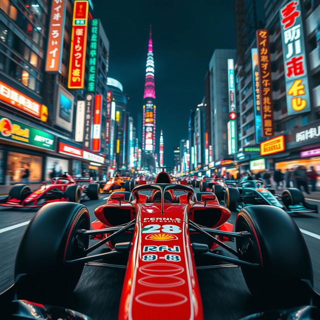A stunning aesthetic dark Formula 1 wallpaper for a phone, featuring a dynamic frontal point of view