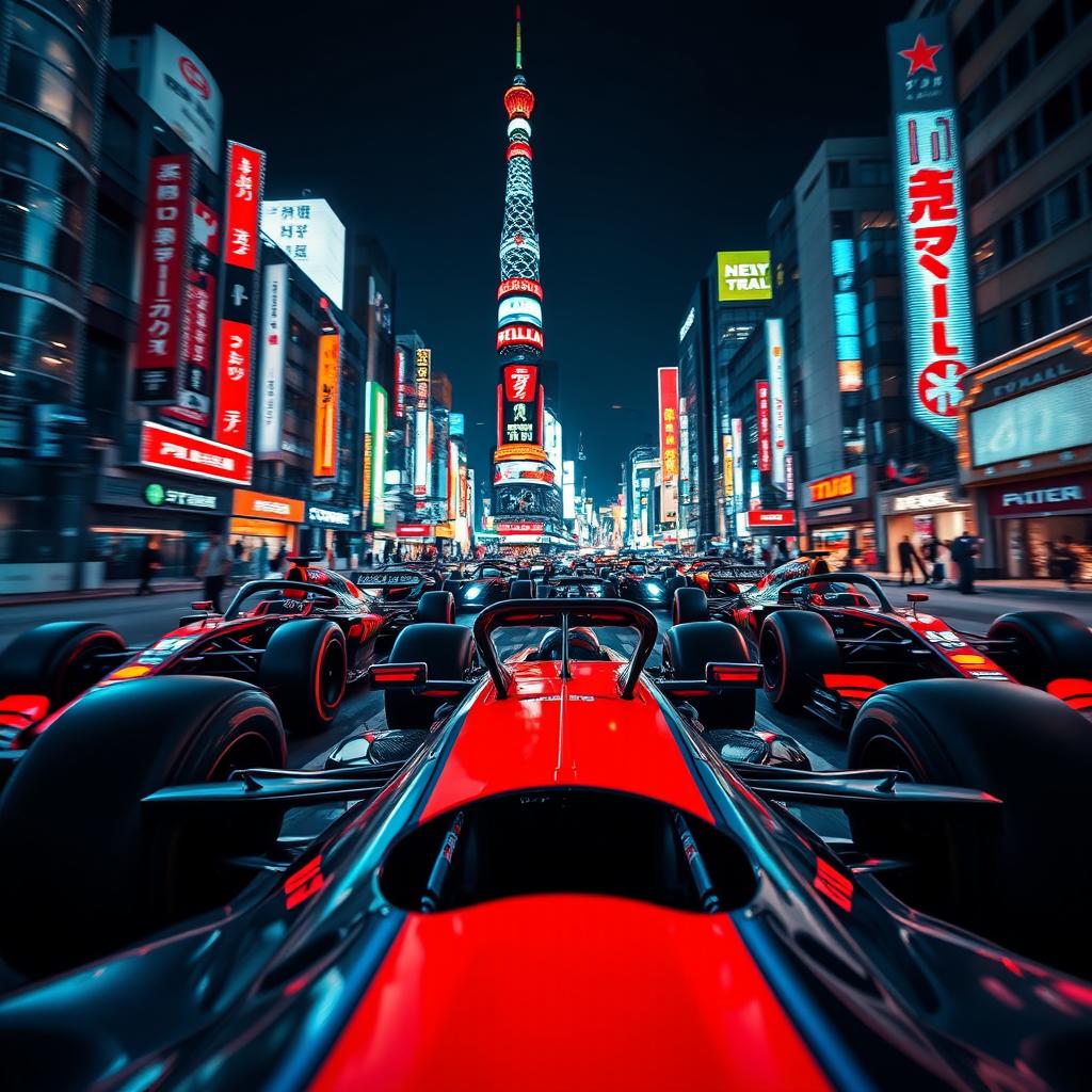 A stunning aesthetic dark Formula 1 wallpaper for a phone, featuring a dynamic frontal point of view