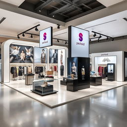 A modern fashion showroom booth design measuring 10 x 10 meters in an open space