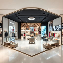A modern fashion showroom booth design measuring 10 x 10 meters in an open space