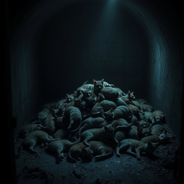 A dimly lit vault partially filled with a dark, ominous atmosphere