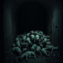 A dimly lit vault partially filled with a dark, ominous atmosphere