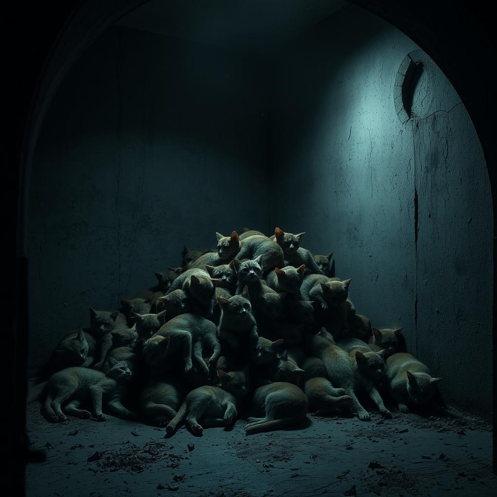 A dimly lit vault partially filled with a dark, ominous atmosphere