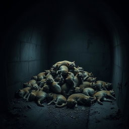 A dimly lit vault partially filled with a dark, ominous atmosphere