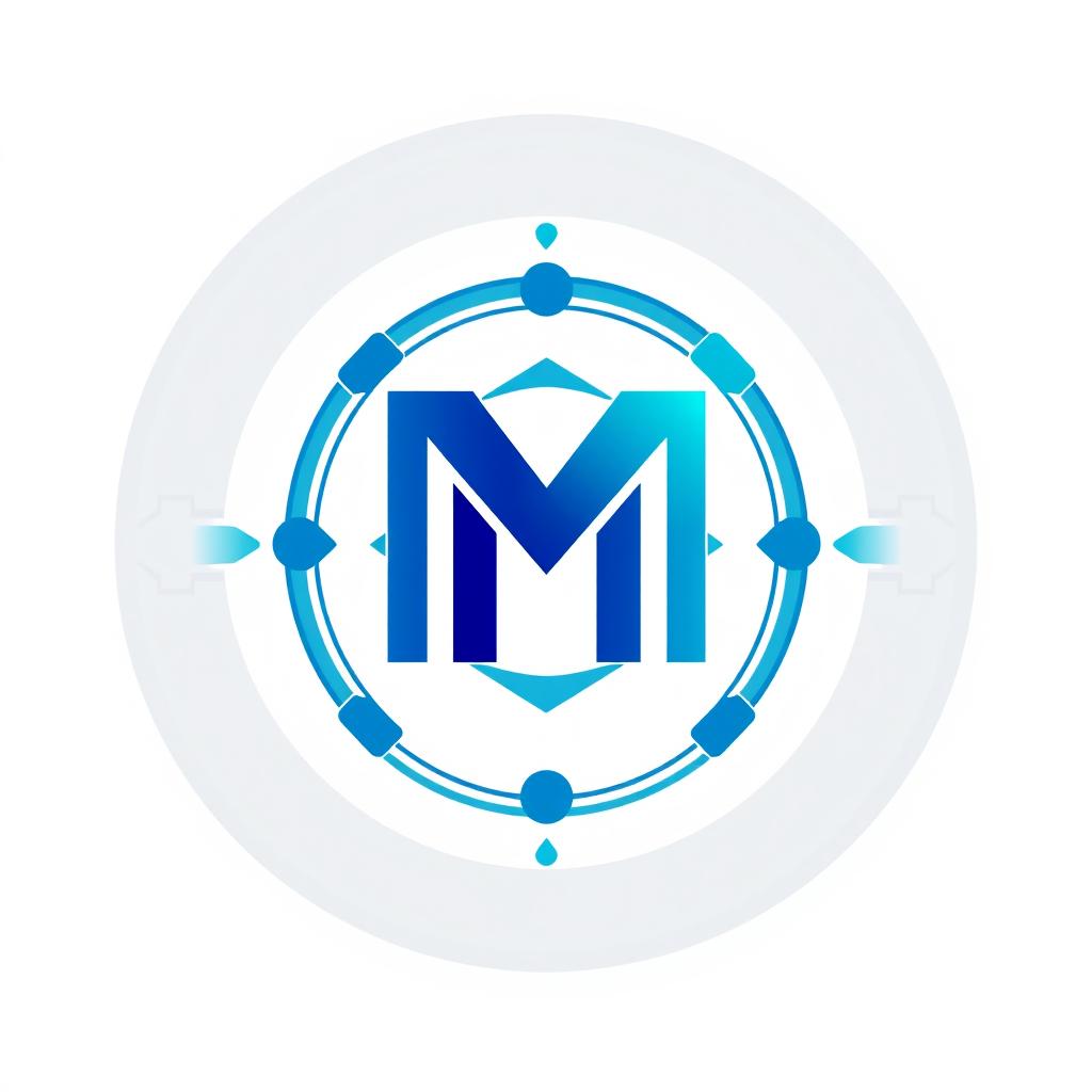 A sleek and modern logo design featuring a bold letter 'M' at the center