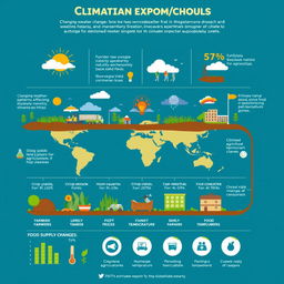 A detailed infographic illustrating the effects of climate change on the food supply chain